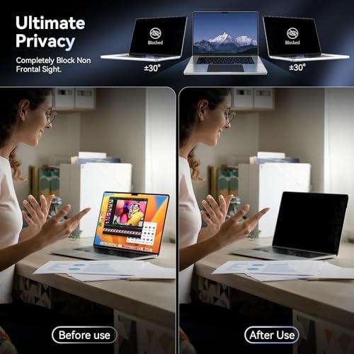 Privacy Screen Protector for MacBook Pro 16 Inch (2021-2026, M1, M2, M3, M4, M5), Easy On/Off Removable Anti Spy Blue Light Glare Shield Laptop Privacy Filter for Apple Mac Pro 16.2 in - Image 2
