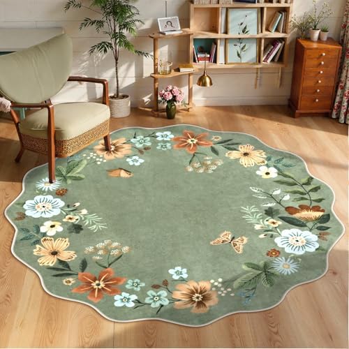 Lahome Floral Washable Round Rugs 6ft, Soft Large Circle Round Area Rug by Lahome