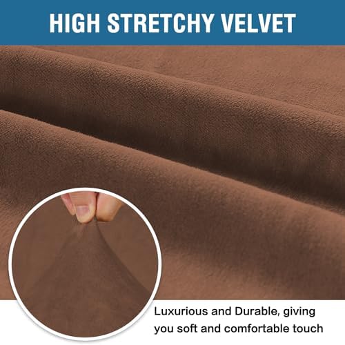 H.VERSAILTEX Stretch Velvet Armchair Cover Couch Covers 1 Cushion Chair Slipcover for Living Room Furniture Cover Crafted from Thick Comfy Rich Velour (Chair 31"-49", Caramel Cafe) - Image 3