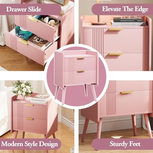 Aenuert Nightstand Modern Bedside Table with 2 Storage Drawer, Small Night Stand, Wooden Sofa Side Table for Bedroom,Study Room and Small Spaces (Pink) - Image 7