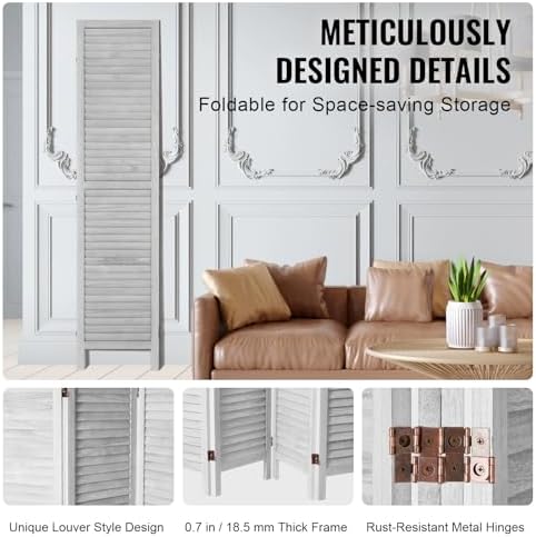 VEVOR Wood Room Divider, 4 Panel Folding Privacy Screen, 66.9 Inches Tall Indoor Wooden Partition, Portable Decoration Screen, for Room Separation, Home, Office, Restaurant & Bedroom (Light Grey) - Image 6