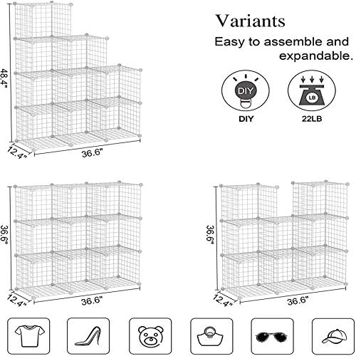 C&AHOME Wire Cube Storage, 9-Cube Organizer Metal, Wire C Grids Storage, Storage Bins Shelf, Modular Bookshelf, Closet Cabinet Ideal for Home, Living Room, Office 36.6”L x 12.4”W x 48.4”H White - Image 3