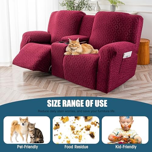 Genina Waterproof Recliner Loveseat Cover,2 Seat with Console,Wine Red - Image 5