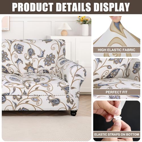 SearchI Stretch Sofa Cover Printed Couch Covers, Floral Pattern 2 Piece Armchair Slipcover with Separate Chair Cushion Cover, Washable Furniture Protector for Living Room(Armchair, Love Flower) - Image 4