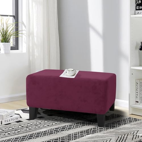 MAXIJIN Velvet Ottoman Cover Rectangular Stretch Square Ottoman Covers Slipcover Rectangle Washable Foot Stool Cover Thick Storage Protector with Elastic Bottom (Ottoman Large, Wine Red) - Image 2