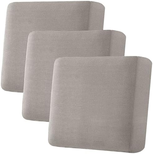 H.VERSAILTEX Super Stretch Individual Seat Cushion Covers - Sofa & Couch Cushion Slipcover Sets - Thick Jacquard Textured Twill Fabric (3 Piece XL Sofa Cushion Covers, Taupe) by HVERSAILTEX