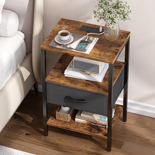 SUPERJARE Nightstand Set of 2 with Charging Station, USB-C Port, End Tables - Image 2