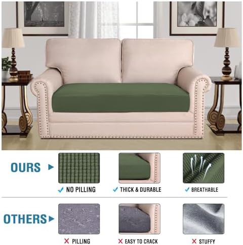 H.VERSAILTEX Super Stretch Individual Seat Cushion Covers Sofa Covers Couch Cushion Covers Slipcover Sets Thick Jacquard Textured Twill Fabric (1 Piece Loveseat Cushion Cover, Bronze Green) - Image 2