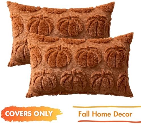 MIULEE Fall Pillow Covers Pumpkin Fall Decor Lumbar 12x20 Dark Rust - Image 6