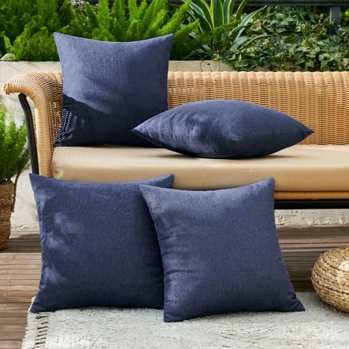 MIULEE Pack of 4 Decorative Outdoor Throw Pillow Covers Linen Waterproof Pillow Covers Summer Farmhouse Cushion Cases for Patio Garden Tent Balcony Couch Sofa 18x18 Inch Navy - Image 3