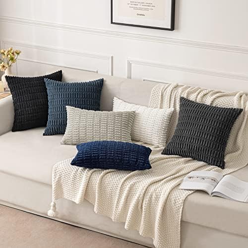 MIULEE Lumbar Corduroy Decorative Throw Pillow Covers 12x20 Black Pack of 2 - Image 2
