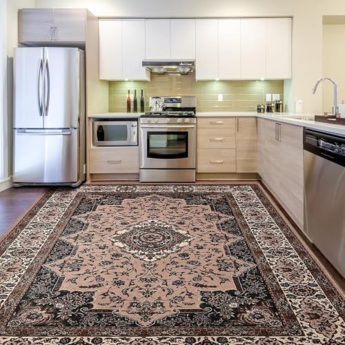 Hanples 5x7 Area Rugs for Living Room, Washable Rug Vintage Floral, Brown by Hanples