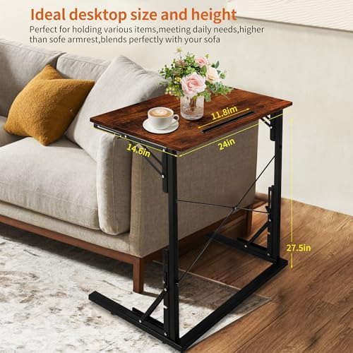 24 inch Foldable TV Tray Table, Foldable Portable C-Shaped Sofa end Table, Oversized Sofa Side Laptop Desk, Suitable for Living Room and Bedroom (2, Rustic Brown) - Image 3