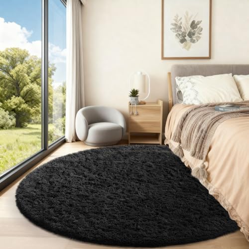 Ophanie Round Rug 6Ft Black Circle Area Rug, Room Decor for Men, Fluffy Fuzzy Bedroom Carpet, Plush Soft Shaggy Living Room Rugs for Kids Home Aesthetic, Nursery with Over 99 pcs Pile fibers - Image 5