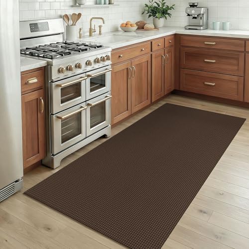 KOZYFLY Rugs for Entryway 3x5 ft Washable Area Rug Non Slip Rubber Backed Entry Rug Woven Indoor Door Mat Cotton Kitchen Rugs Floor Carpet for Entryway, Foyer, Backdoor, Brown/Dark Brown - Image 2