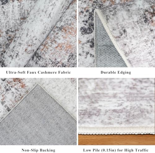 2x6 Washable Non-Slip Hallway Runner Rug – Modern Abstract Soft Carpet Runner for Kitchen, Bedroom with Rubber Backing – Low-Pile Thin Stain-Resistant Rug for Laundry Room, Entryway – Beige/Grey - Image 4