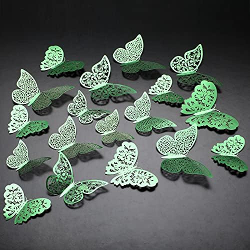 Bememo 72 Pcs 3D Butterfly Wall Decals, 3 Sizes,Light Green | Metallic Hollow Design for Bedroom Living Room, Removable Adhesive Wall Decor, Easy Peel Stick Party Decoration Stickers - Image 6