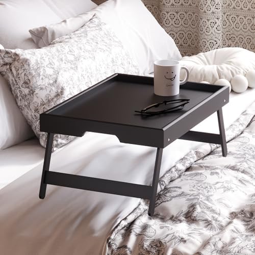 Fibogollo 4 Pack Bamboo Bed Tray Table with Folding Legs,Breakfast Trays,Serving Tray,Laptop Trays for Working,Food Snack Tray for Bed and Sofa(Black) - Image 3