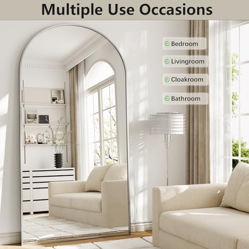 Oversized Full Length Mirror, 35"x78" Large Arched Floor Mirror Full Length with Stand, Room Decor Big Full Body Mirror with HD Tempered Glass Aluminum Frame for Bedroom Living Room, Silver - Image 3