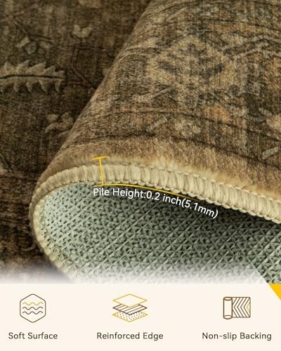 RELEANY Washable Area Rug, Runner 2'6"x8', Brown/Dark Brown - Image 2