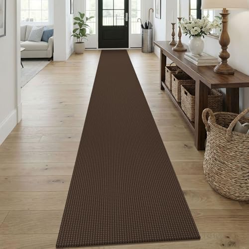 KOZYFLY Braided 2x18 Runners Rugs for Hallway, Extra Long Washable Runner Rug, Woven Non Slip Kitchen Runner, Cotton Entryway Rug, Floor Carpet for Entry, Aisle, Hall, Brown/Dark Brown by KOZYFLY