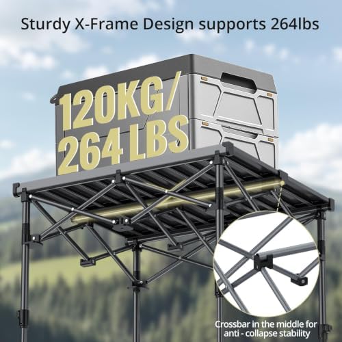 Anbte Roll Up Camping Table, Adjustable Height Max 27.5", 26" x 23", Black - Image 3