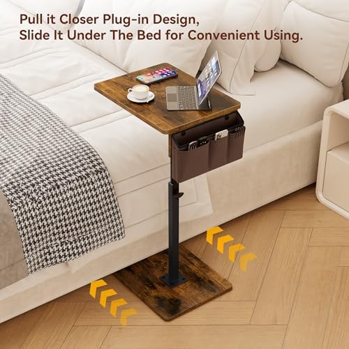 Vagusicc Sofa Armrest Tray Table for Couch, 360° Swivel Height Adjustable TV Tray Table for Small Spaces, Snack Side Table for Couch, Bed, Chair, C Shaped End Side Table for Eating, Reading, Laptop - Image 6
