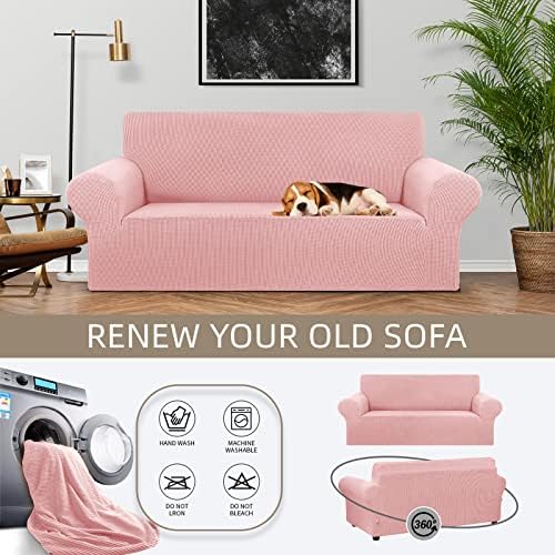 KEKUOU Stretch Loveseat Couch Cover, 2 Cushion Couch Slipcover,Dusty Pink - Image 3