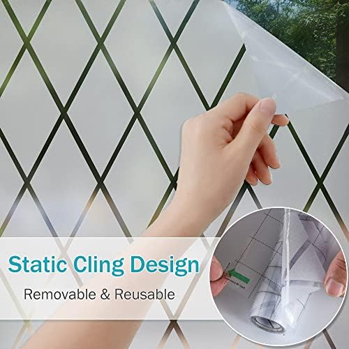 VELIMAX Lattice Frosted Window Film Window Privacy Film Static Cling Window Vinyl Opaque Glass Sticker Non Adhesive Anti-UV 35.4x78.7 inches - Image 5
