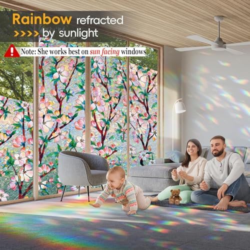 Rainbow Window Privacy Film Decorative Window Sticker, 3D Static Stained Glass Cling Tint for Home Heat Control Non-Adhesive, 11.8 Inch * 157.4 Inch - Image 4