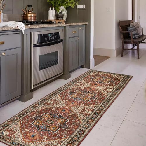 Moynesa Ultra-Thin Washable Runner Rug - 2x7 Low Pile Kitchen Rug Runners for Hallways, Boho Non-Slip Low Pile Indoor Throw Carpet Runner for Living Room Bedroom Bathroom Floor Camper, Brown by Moynesa