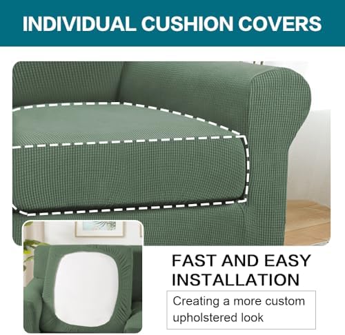 Turquoize 2 Piece Chair Covers Armchair Slipcovers for Living Room Armchair Sofa Cover with Individual Cushion Covers Feature Jacquard Fabric (Chair, Loden Frost) - Image 5