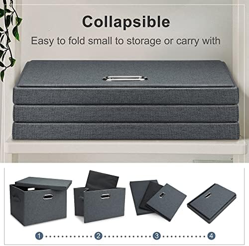 Graciadeco Large 17" 36 Quart Collapsible Stackable Storage Bins with Lids, 5 Packs Dark Gray Foldable Fabric Closet Storage Boxes with Lids Heavy-duty Linen Cube Baskets(17 x 12 x 11) - Image 4