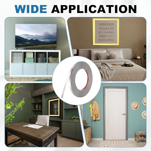 uxcell Silver Peel and Stick Molding Trim, 0.4 Inch x 39.4 ft Self-Adhesive Mirror Tape, Flexible PVC Border Strip for Wall Decoration Tile Edge Ceiling Floor Frame Furniture Decoration - Image 7