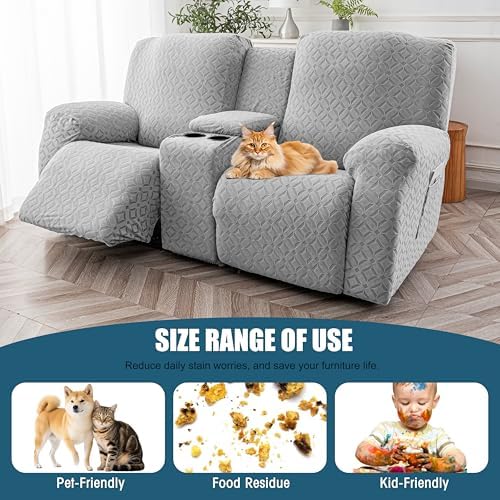 Genina Waterproof Recliner Loveseat Cover,2 Seat with Console,Light Gray - Image 6