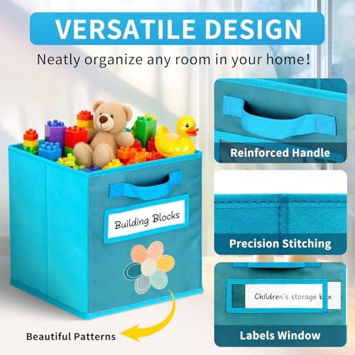 Cube Storage Bins, 6 Pack 11 Inch Fabric Storage Bins with Handle and Label Window, Foldable Storage Cubes, Colorful Fabric Bins for Kids Room, Classroom Organization and Storage, Clothes, Toys - Image 3