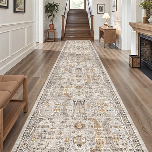 Madane Hallway Runner Rug 3x16 Washable Kitchen Runners Long, Brown/Gold - Image 2