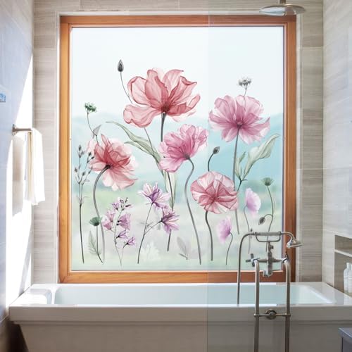 decalmile Poppy Flower Pink Floral Blossom TV Wall Decals Stickers - Image 4