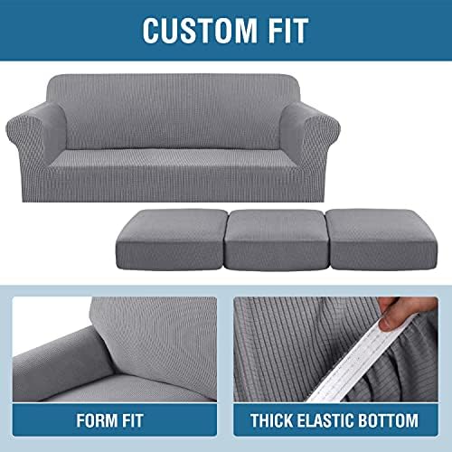H.VERSAILTEX 4 Piece Stretch Sofa Covers for 3 Cushion Couch Covers for Living Room Furniture Slipcovers (Base Cover Plus 3 Seat Cushion Covers) Upgraded Thicker Jacquard Fabric (Sofa, Dove) - Image 4