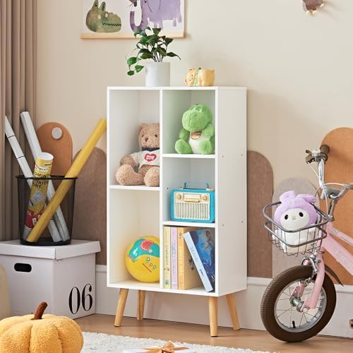 LEYAOYAO 5 Cube Bookshelf, Mid-Century Modern Book Shelf with Legs, White - Image 6
