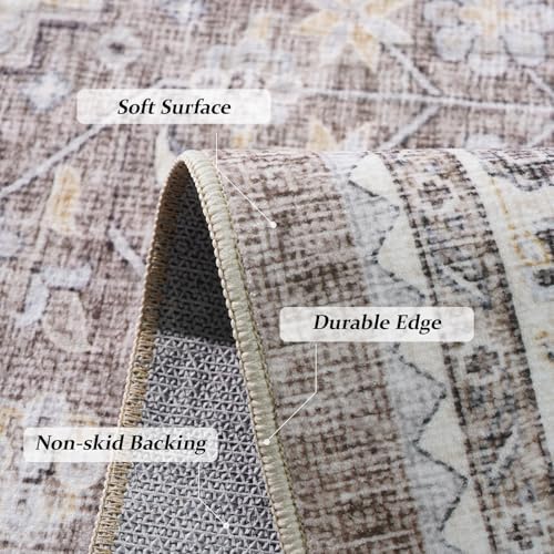 3x12 Runner Rug Washable Vintage: Non Slip Hallway Runners Brown/Beige - Image 4
