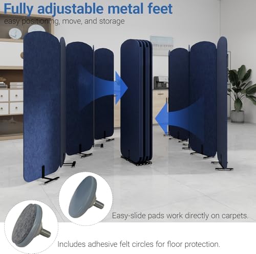 5-Panel Portable Room Divider, 123'' x 71'' Office Partition,Navy Blue - Image 5