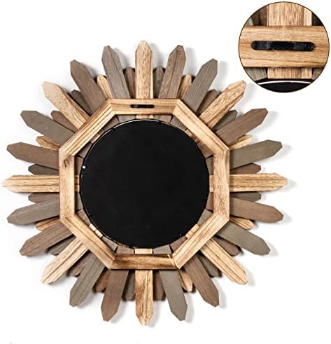 Honiway Boho Wall Decor 21 inch Wall Mirror Rustic Wood Decorative Mirror for Room Decor Rustic Home Decor Farmhouse Wall Decor at Living Room Bedroom Bathroom Hallway Trilcolor - Image 7