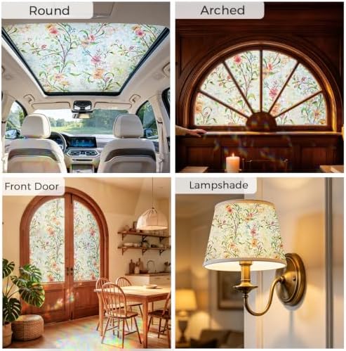 Coavas Stained Glass Window Privacy Film, 3D Rainbow Floral, 35.4" x 78.7" - Image 6