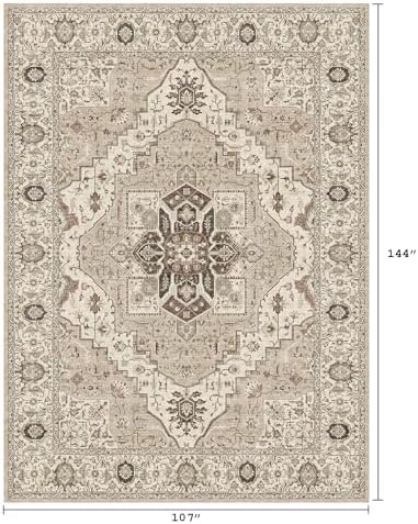 9x12 Bedroom Washable Area Rug,Vintage Low Pile Rugs - Image 2