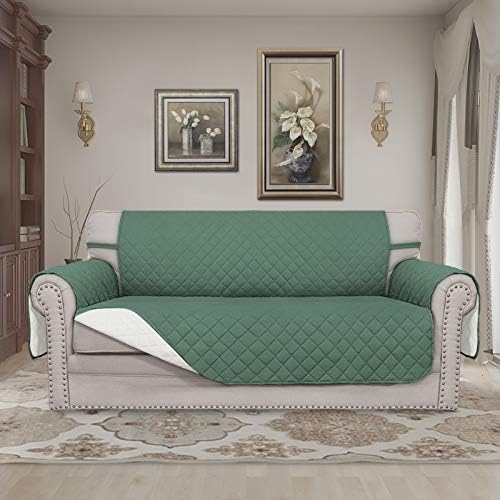 Easy-Going Reversible Couch Cover, 2 Cushion Sofa, Cyan/Ivory - Image 2
