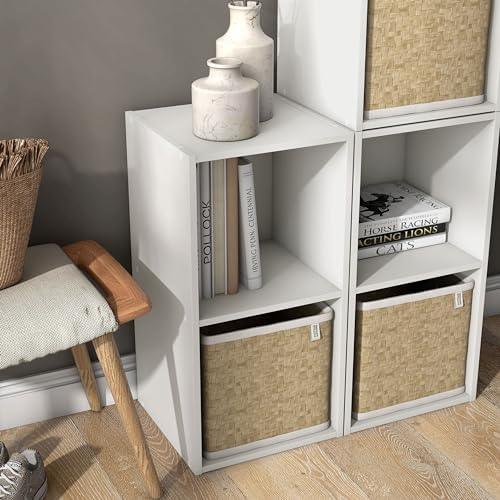 Homes: Inside + Out Apexa 2-Cube Storage Organizer Shelves, Stackable Wood Bookcase Fits Cubby Bins for Organization, Dorm Teen Room Decor & Home Office, White - Image 2
