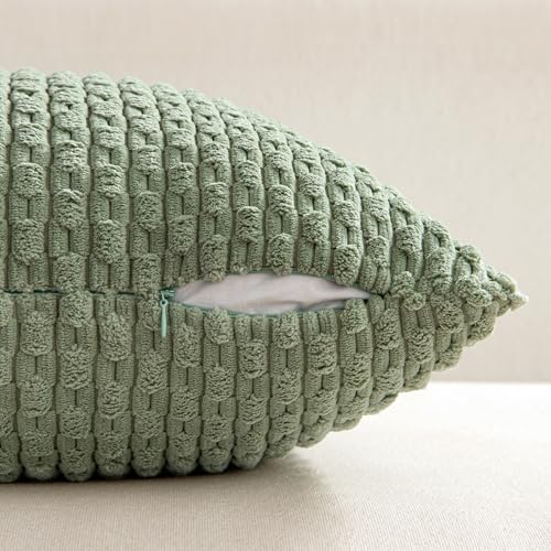 MIULEE Lumbar Decorative Throw Pillow Covers 12x20 Sage Green Corduroy - Image 6