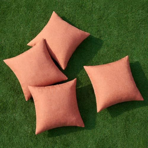 MIULEE Pack of 4 Decorative Outdoor Throw Pillow Covers Linen Waterproof Pillow Covers Summer Farmhouse Cushion Cases for Patio Garden Tent Balcony Couch Sofa 18x18 Inch Coral Red - Image 4