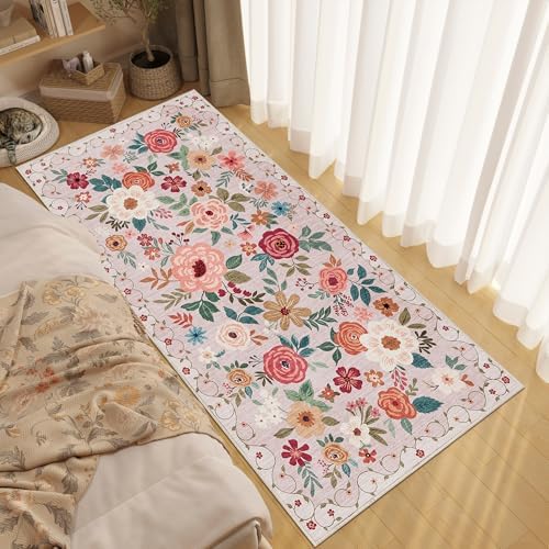 DUKINO 3x6 Runner Rug, Non Slip Floral Washable Rug for Kitchen, Beige - Image 3